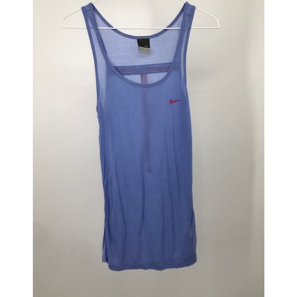 Nike Blue Red Swoosh Semi Sheer Tank Top Size L(12-14) - Picture 1 of 9